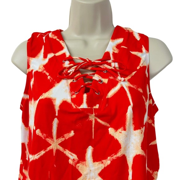 Denim & Co Beach Cover-Up Dress Lace-Up Neckline Red Shibori S Swim NWOT - Picture 4 of 10